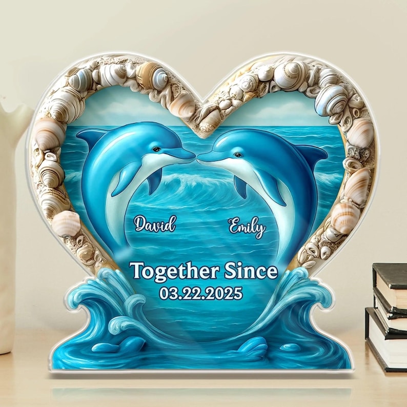 Personalized Dolphin Couple Acrylic Plaque, Anniversary & Valentine Gift for Husband and Wife
