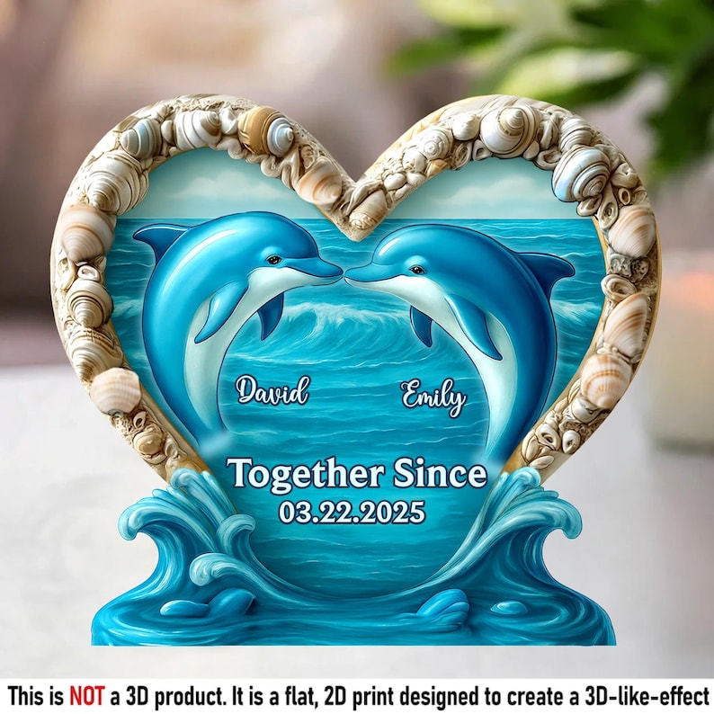 Personalized Dolphin Couple Acrylic Plaque, Anniversary & Valentine Gift for Husband and Wife