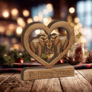 Personalized Wooden Elephant Couple Heart, Anniversary Gift