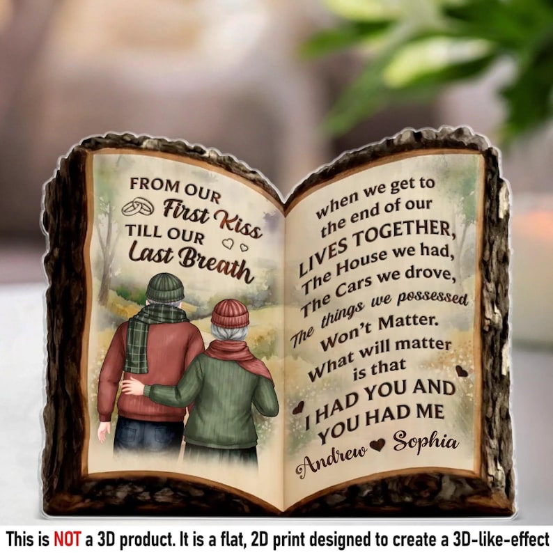 Personalized Book Plaque - First Kiss to Last Breath, Acrylic Couple Keepsake