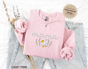 Embroidered Mama Sweatshirt, Goose Mama Crewneck, Mother's Day Gift, New Mom Gift, Baby Shower Gift, Cozy Mom Sweater, Cute Mom Sweatshirt