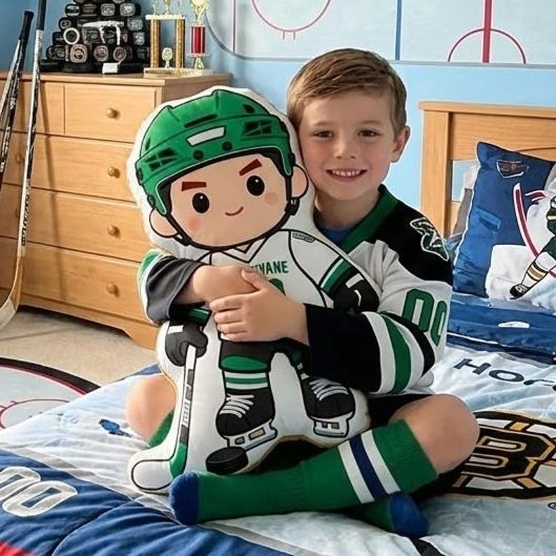 Hockey Player Custom Pillow Personalized Name Number Kids Sports Gift Bedroom Decor Team Jersey Colors Plush for Boys Girls Hockey Room