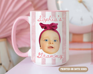 Personalized Baby Face Photo Mug: Stripe Baby Picture Cup, New Grandparents Mug Keepsake, New Mom Dad Coffee Gift