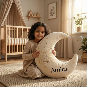Personalized Moon Pillow Custom Name Islamic Nursery Decor Crescent Moon Cushion Ramadan Eid Kids Room Gift
