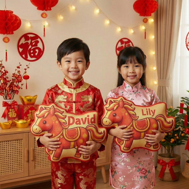 Personalized Horse Pillow Chinese New Year Zodiac Plush Custom Name Lunar Festival Decor Kids Room Gift for Lunar Near Year