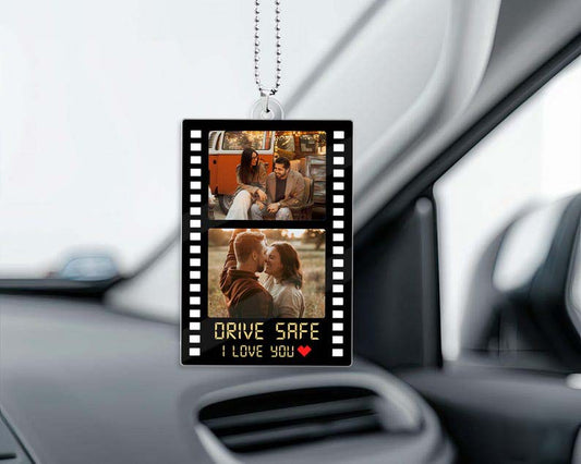 Personalized Couple Photo Car Ornament, Drive Safe I Love You Sun Acrylic Car Ornament, Christmas Gift for Boyfriend or Girlfriend, Valentines Day Gift