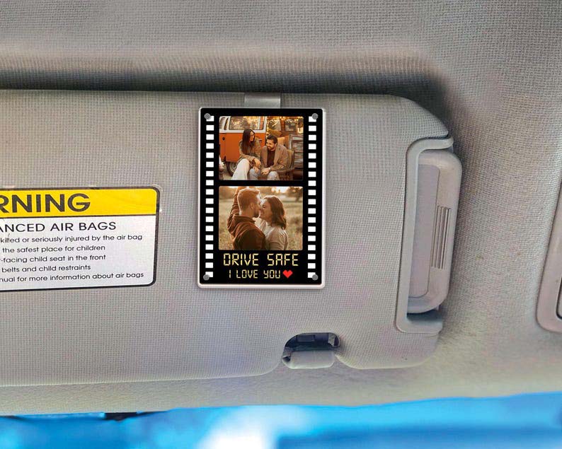 Personalized Couple Photo Car Visor Clip, Drive Safe I Love You Sun Visor, Christmas Gift for Boyfriend or Girlfriend, Valentines Day Gift