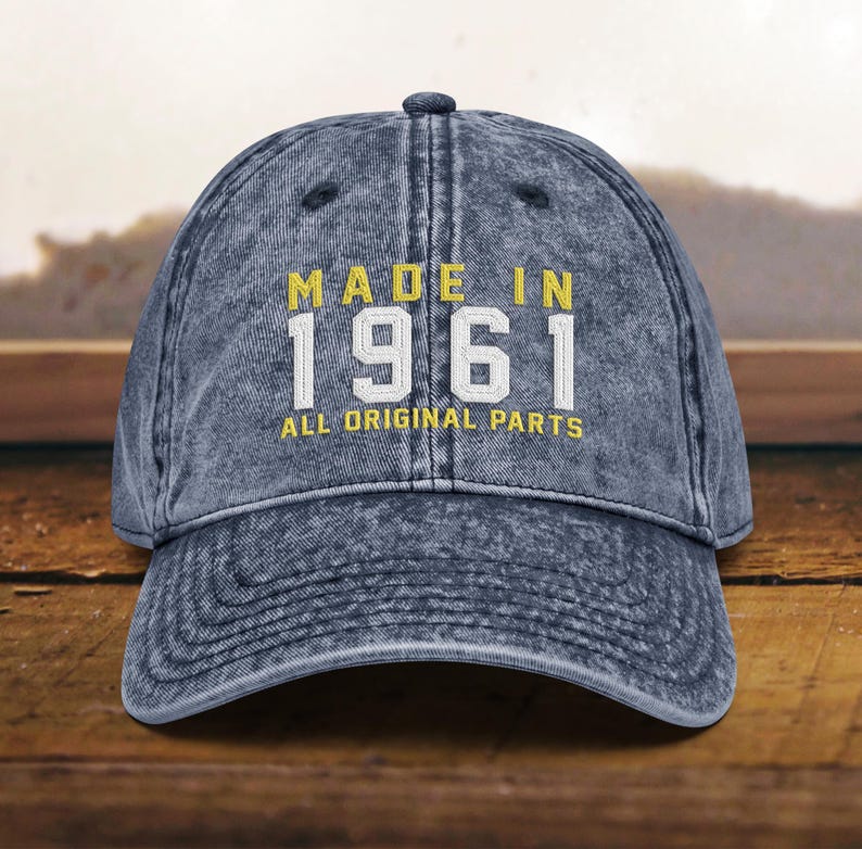 65th Birthday Gift Hat Born in 1961, Vintage Embroidered Cap for 65 Year Old, Retro Cotton Twill Dad Hat Birthday Present
