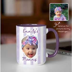 Personalized Baby Face Photo Mug: Stripe Baby Picture Cup, New Grandparents Mug Keepsake, New Mom Dad Coffee Gift