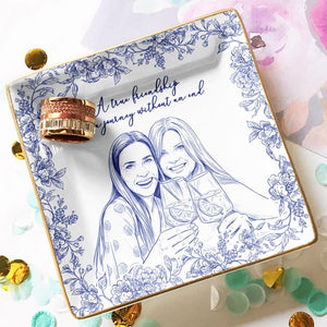 Custom Best Friend Photo Jewelry Dish, Besties Picture Trinket Tray Toile De Jouy Style, Gift For Soul Sister Gift, Ring Holder Gift For Her