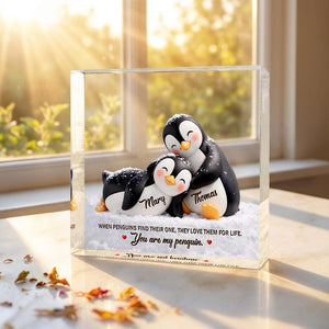 Personalized Penguin Couple Acrylic Blocks, Anniversary Gift, Gifts For Couples, Penguin Lover Gift, Valentine's Day Gift For Her Him
