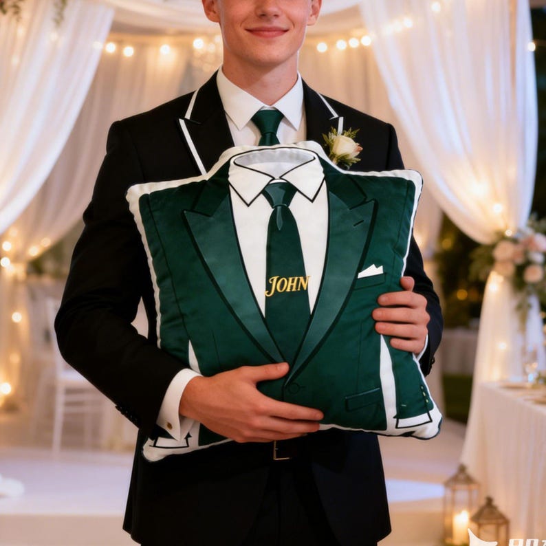 Personalized Groomsmen Suit Pillow Custom Name Wedding Gift, Elegant Tuxedo Cushion, Groomsman Proposal Gift, Bridal Party Decor