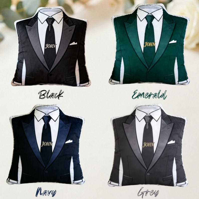 Personalized Groomsmen Suit Pillow Custom Name Wedding Gift, Elegant Tuxedo Cushion, Groomsman Proposal Gift, Bridal Party Decor