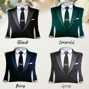 Personalized Groomsmen Suit Pillow Custom Name Wedding Gift, Elegant Tuxedo Cushion, Groomsman Proposal Gift, Bridal Party Decor
