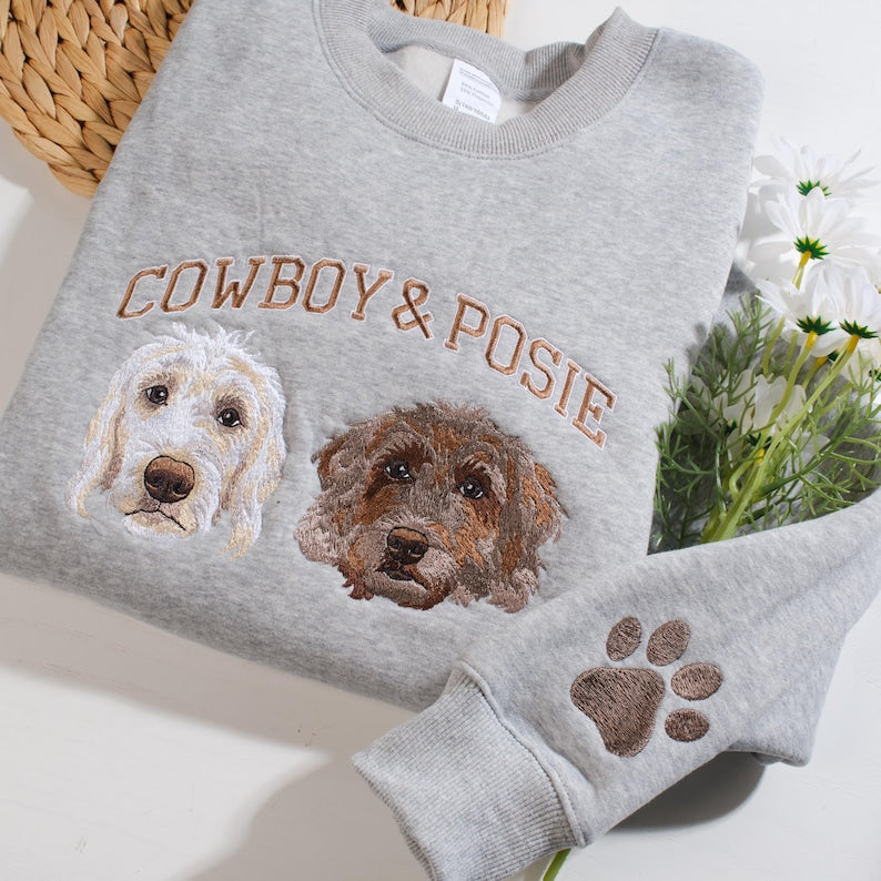 Custom Pet Embroidered Sweatshirt, Embroidered Dog Hoodie, Pet Lover Gift, Personalized Dog Face Embroidered Sweatshirt From Photo