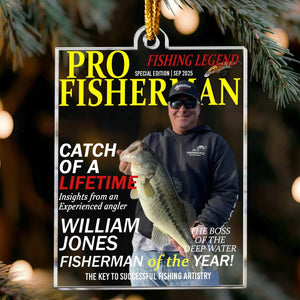 Fisherman Of The Year!, Personalized Acrylic Photo Ornament, Fisherman Gift, Fish Lover Holiday Decor, Custom Photo Fishing Lover Ornament