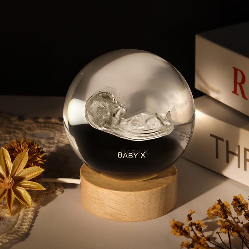 Custom Ultrasound Crystal Ball Lamp Personalized Baby Sonogram Keepsake Gift, Pregnancy Reveal, Baby Shower Present, Nursery Night Light