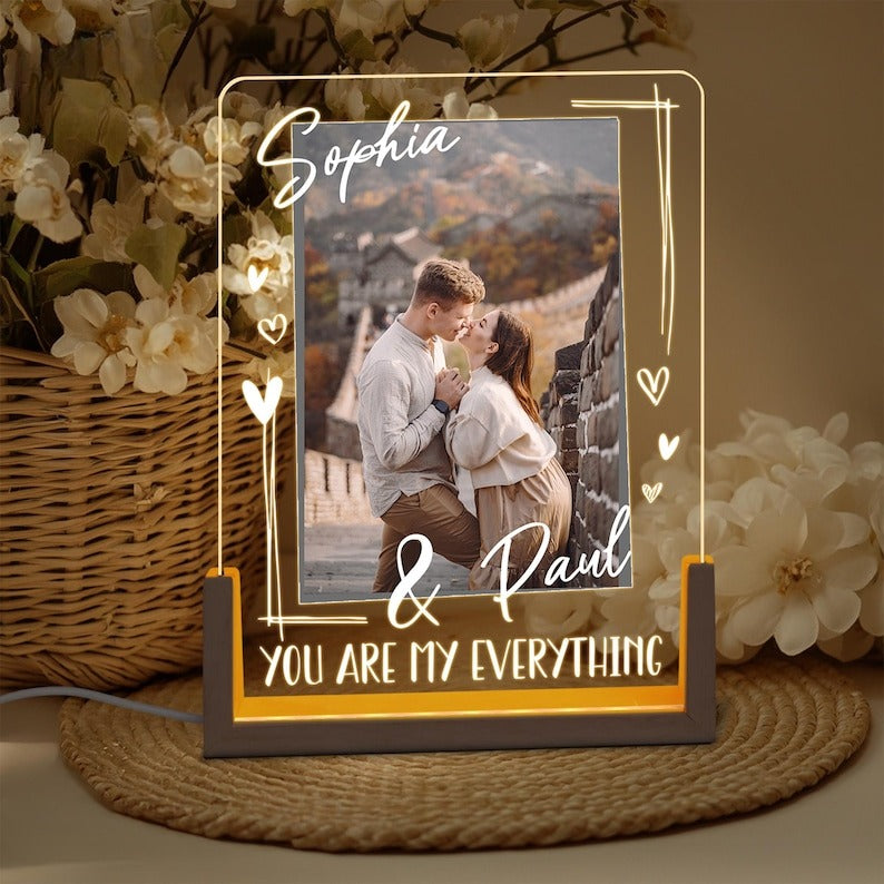 Personalized Couple Photo Led Night Light Lamp, Valentine's Day Gift for Couple, Anniversary Gift, Romantic Gift, Couple Name LED Lamp Gift