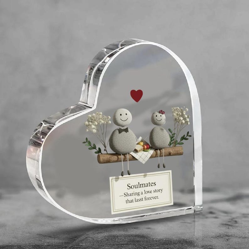 Personalized Heart Shape Acrylic Plaque, Pebble Art Couple Gift, Custom Anniversary Keepsake, Romantic Wedding Decor