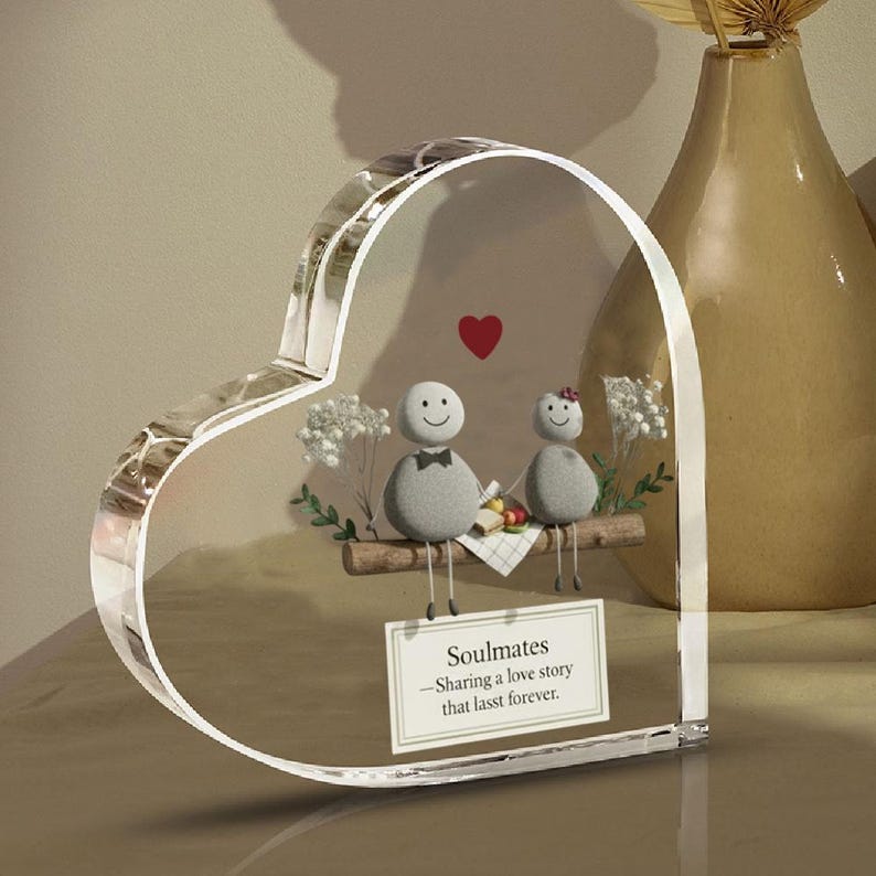 Personalized Heart Shape Acrylic Plaque, Pebble Art Couple Gift, Custom Anniversary Keepsake, Romantic Wedding Decor