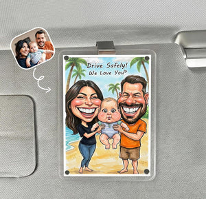 Personalized Funny Caricature Portrait from Photo, Custom Couple Car Visor Clip, Drive Safe I Love You Gift for Him,Anniversary Car Keepsake