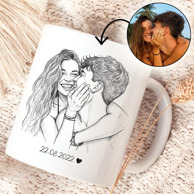 Custom Couple Portrait Mug, Gift For Valentines Day, Sentimental Gift For Couple, Anniversary Boyfriend and Girlfriend Gift