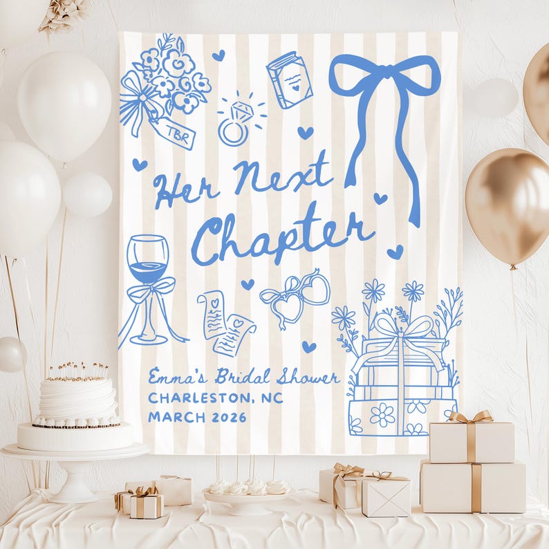 Next Chapter Bridal Shower Banner, Book Club Cocktail Party Decor, New Chapter Bookish Bachelorette Sign, Book Lover Photo Booth Backdrop