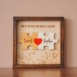 Custom Couple Puzzle Sign Personalized Wooden Love Plaque