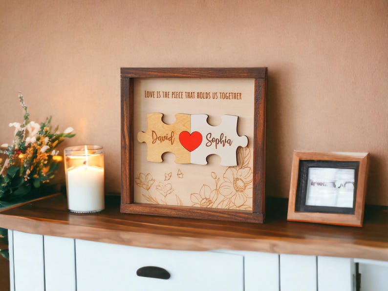 Custom Couple Puzzle Sign Personalized Wooden Love Plaque