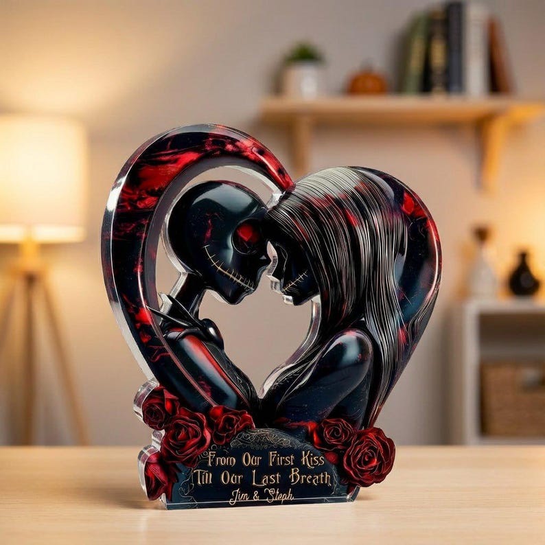 Personalized Gothic Couple Acrylic Plaque Gift, Dark Romantic Decor, Custom Anniversary Sculpture