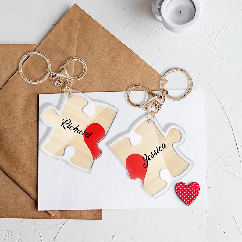 Personalized Puzzle Keychain Custom Name Acrylic Decoration Backpack Charm Valentine's Day gift