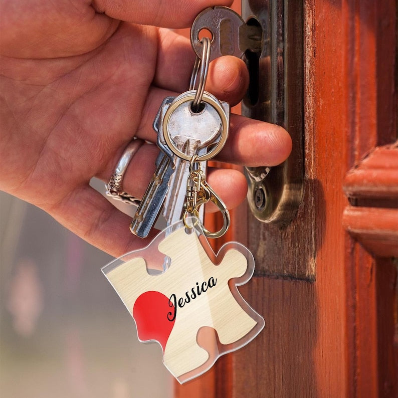 Personalized Puzzle Keychain Custom Name Acrylic Decoration Backpack Charm Valentine's Day gift