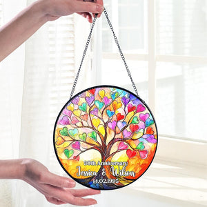 Anniversary Wedding Stained Glass Suncatcher, Window Hangings, Suncatcher Decor, Engagement Gift, Couple Gift, Valentine Suncatcher
