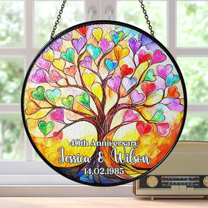 Anniversary Wedding Stained Glass Suncatcher, Window Hangings, Suncatcher Decor, Engagement Gift, Couple Gift, Valentine Suncatcher