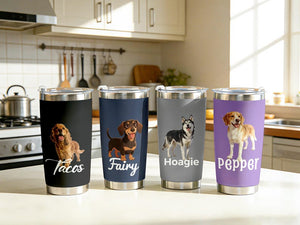 Custom Pet Photo & Name Tumbler, Personalized Travel Mug, Pet Owner Gift