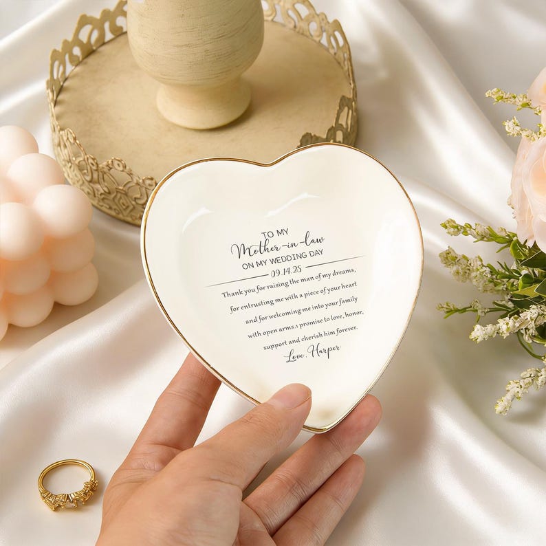 Personalized Mother-in-Law Gift for Mother of the Groom Wedding Ring Dish, Ceramic Trinket Tray, Mom Gift from Bride, Custom Ring Dish