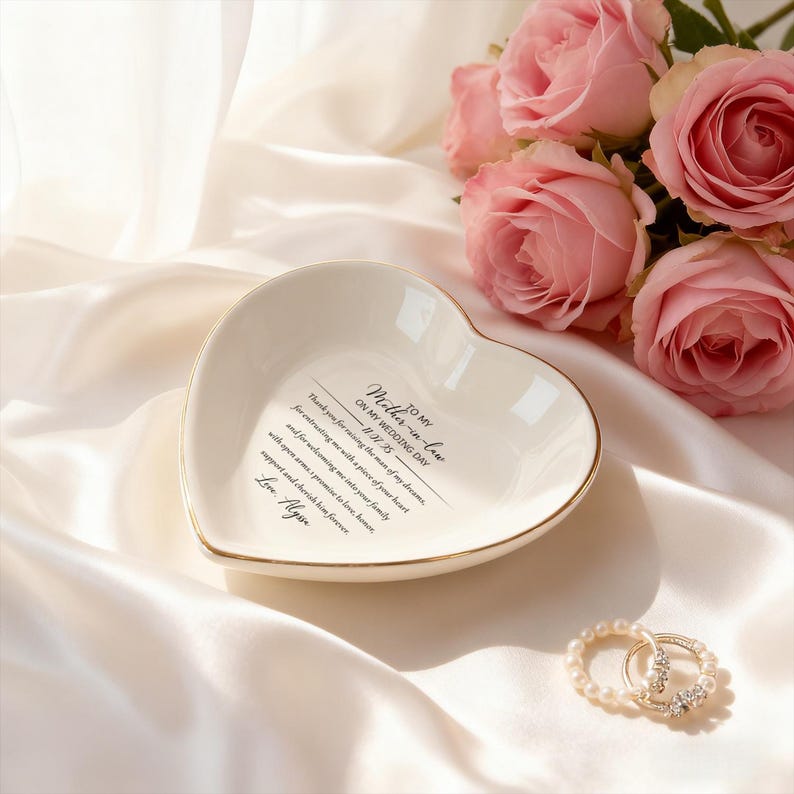 Personalized Mother-in-Law Gift for Mother of the Groom Wedding Ring Dish, Ceramic Trinket Tray, Mom Gift from Bride, Custom Ring Dish