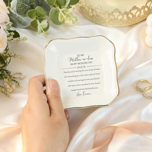 Personalized Mother-in-Law Gift for Mother of the Groom Wedding Ring Dish, Ceramic Trinket Tray, Mom Gift from Bride, Custom Ring Dish