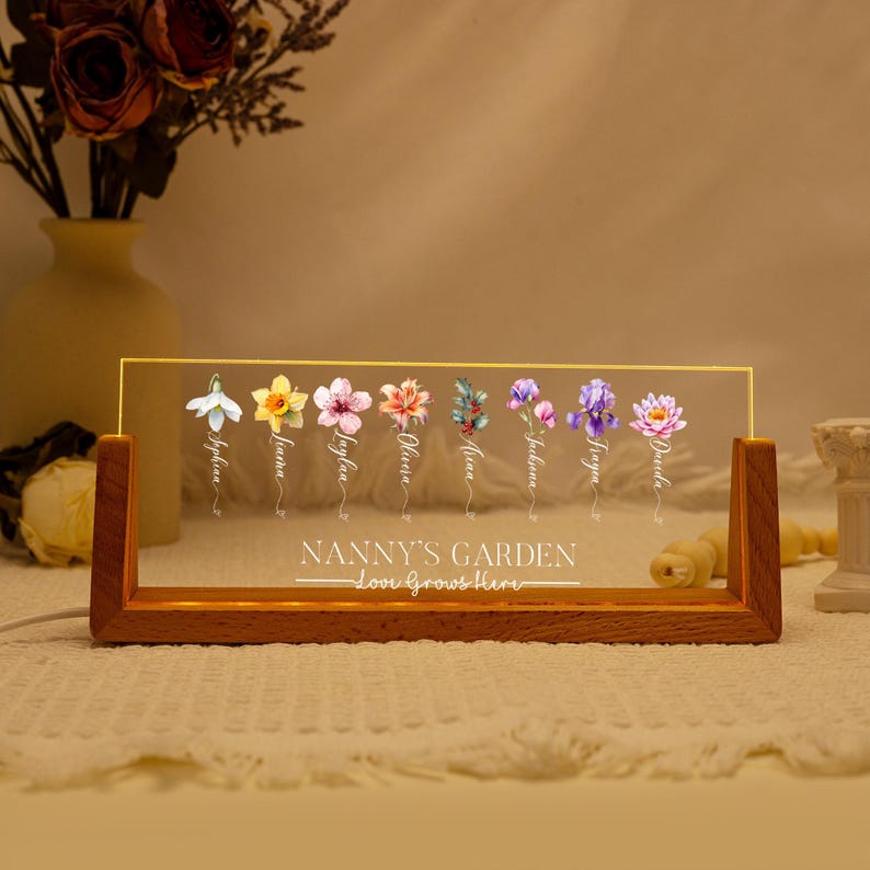 Custom Grandmas Garden Night Light: Unique Gifts for Grandma,Birth Flower Lamp,Moms Garden Night Lamp,Bedroom Night Lamp,Mothers Day Gifts