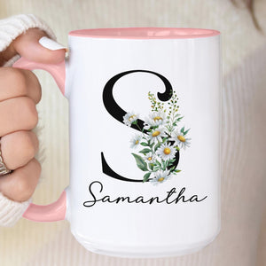 Custom Birth Flower Coffee Mug, Personalized June Birthflower Cup, Monogram Initial Name, Rose Birthday Mugs, Birth Month Gift, Mothers Day