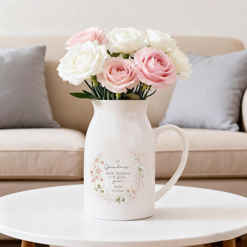 Custom Flower Vase for Mum Nanna Grandma, Ceramic Flower Vase for Grandma, Grandma Gift from Granddaughter, Mothers Day Gifts for Nana