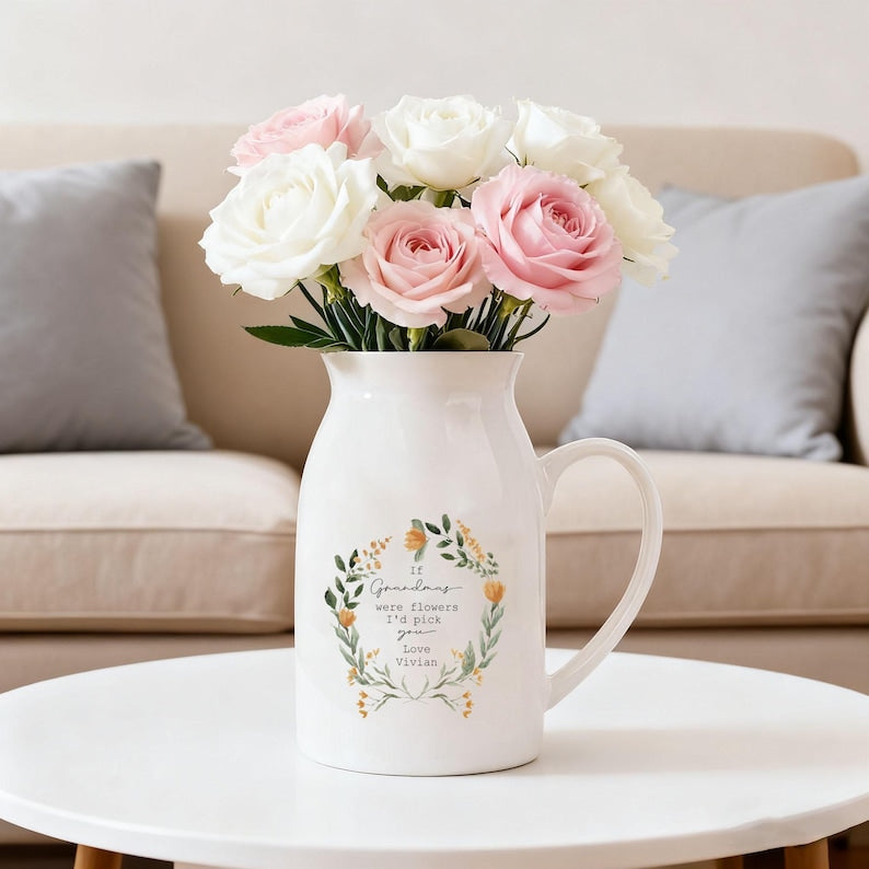 Custom Flower Vase for Mum Nanna Grandma, Ceramic Flower Vase for Grandma, Grandma Gift from Granddaughter, Mothers Day Gifts for Nana