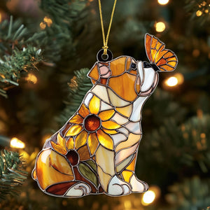 English Bulldog Faux Stained Glass, Bulldog Christmas 2D flat Ornament, Dog Breed Ornament, Gift for Dog Lovers, Housewarming Gift