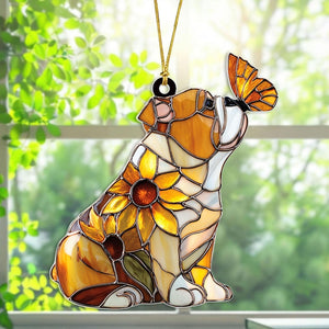 English Bulldog Faux Stained Glass, Bulldog Christmas 2D flat Ornament, Dog Breed Ornament, Gift for Dog Lovers, Housewarming Gift