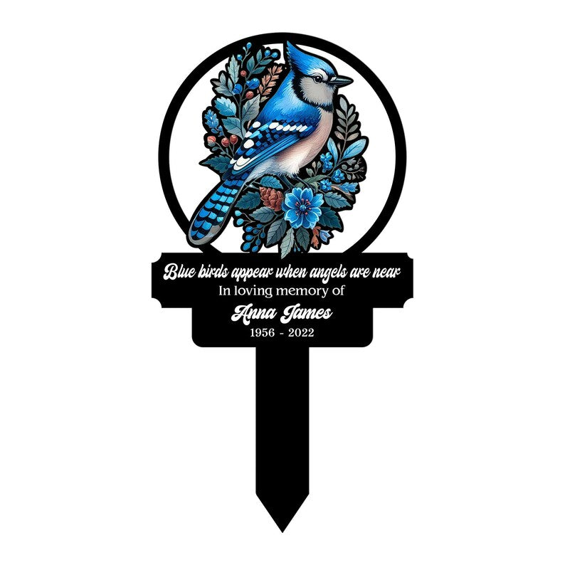 Personalized Blue Bird Metal Stake, Memorial Plaque, Human Grave Marker, Garden Metal Yard Art Loss Of Mom Remembrance Gift, Sympathy Plaque