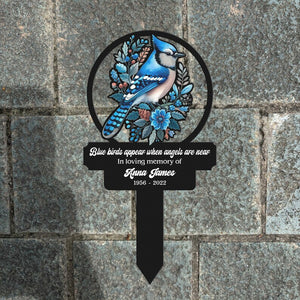 Personalized Blue Bird Metal Stake, Memorial Plaque, Human Grave Marker, Garden Metal Yard Art Loss Of Mom Remembrance Gift, Sympathy Plaque