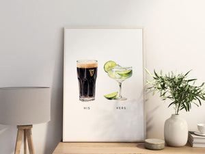 Personalised Couples Drink Poster Canvas | Print Wall Art Watercolour style Valentine's Gift For Couple