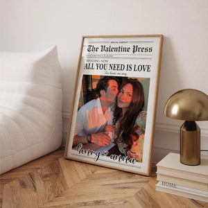 Custom Newspaper Print, Couple Gift, Romantic Couple Names Above Bed Decor, Custom Gift For Him Valentine Gift Decor, Birthday Gift For Her
