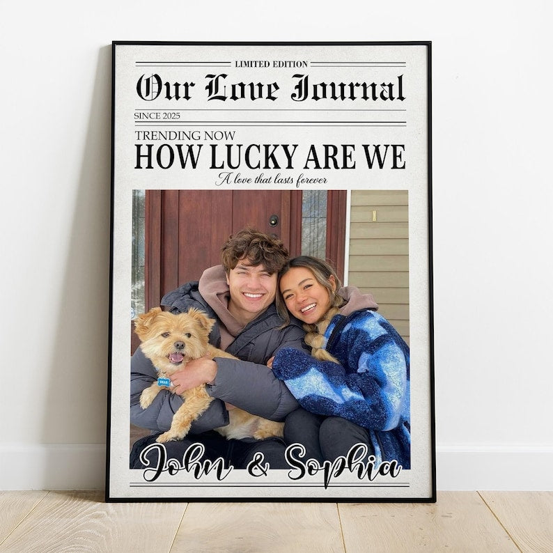 Custom Newspaper Print, Couple Gift, Romantic Couple Names Above Bed Decor, Custom Gift For Him Valentine Gift Decor, Birthday Gift For Her