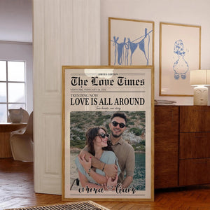 Custom Newspaper Print, Couple Gift, Romantic Couple Names Above Bed Decor, Custom Gift For Him Valentine Gift Decor, Birthday Gift For Her